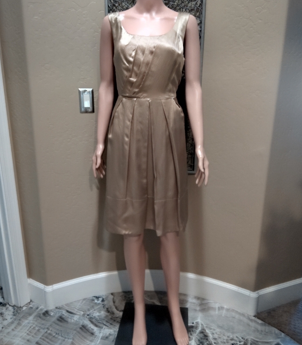 Banana Republic 100% Silk Pleated Gold Cocktail Dress